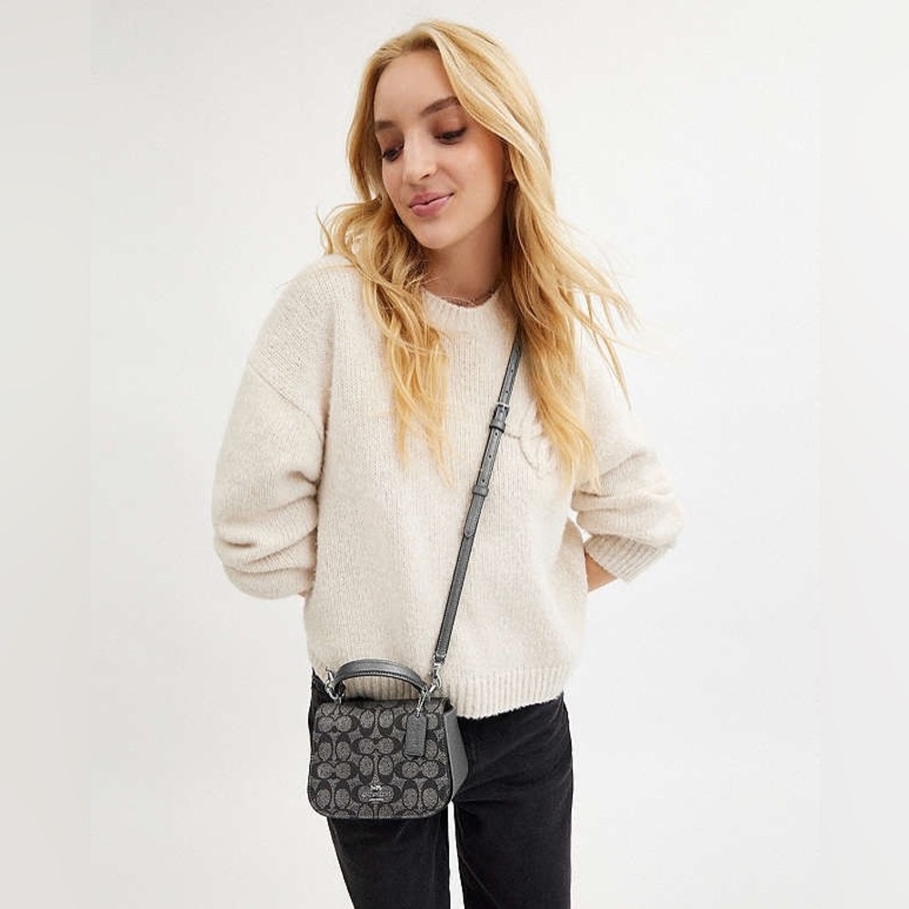 Coach Lysa Top Handle Bag In Signature Canvas Gunmetal Like New
